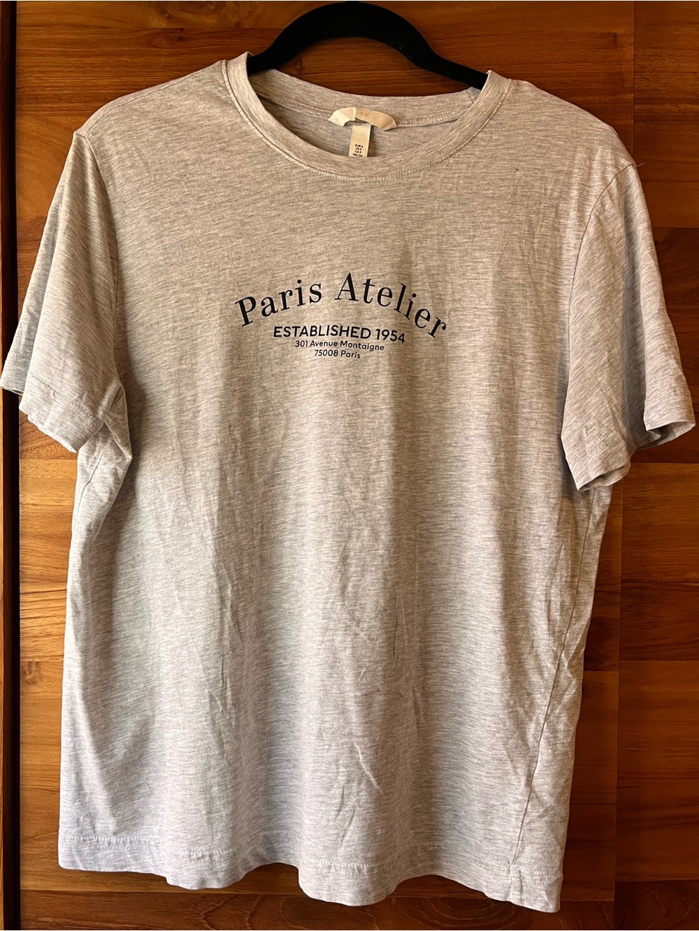 H&M Paris Atelier Graphic Tee Gray Loose Fit Cotton Jersey Crewneck Small